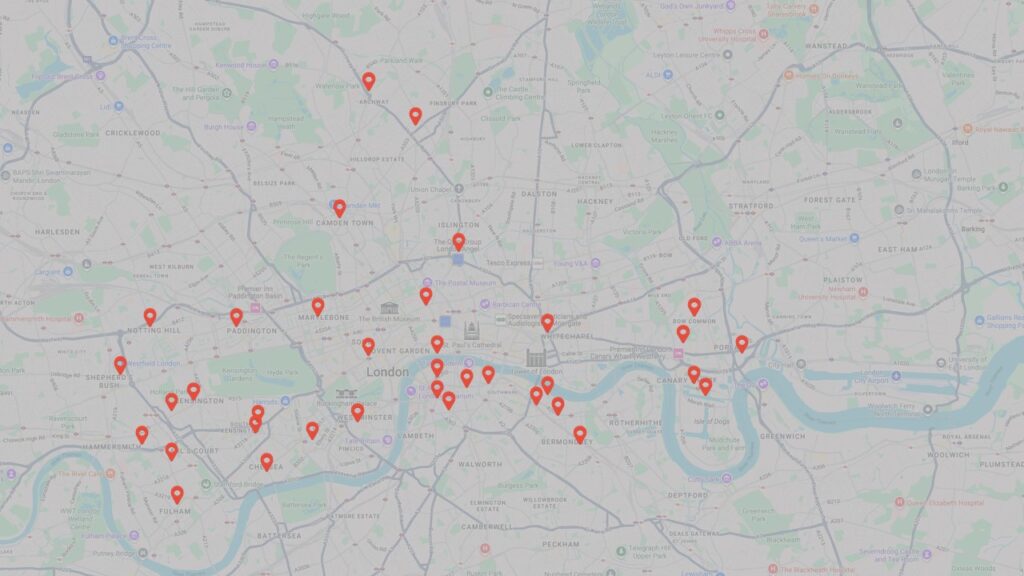 Map of London where our masseurs are located